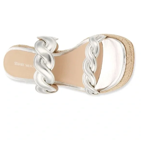 Stuart Weitzman Silver Twist‎ Espadrille Wedge Sandals